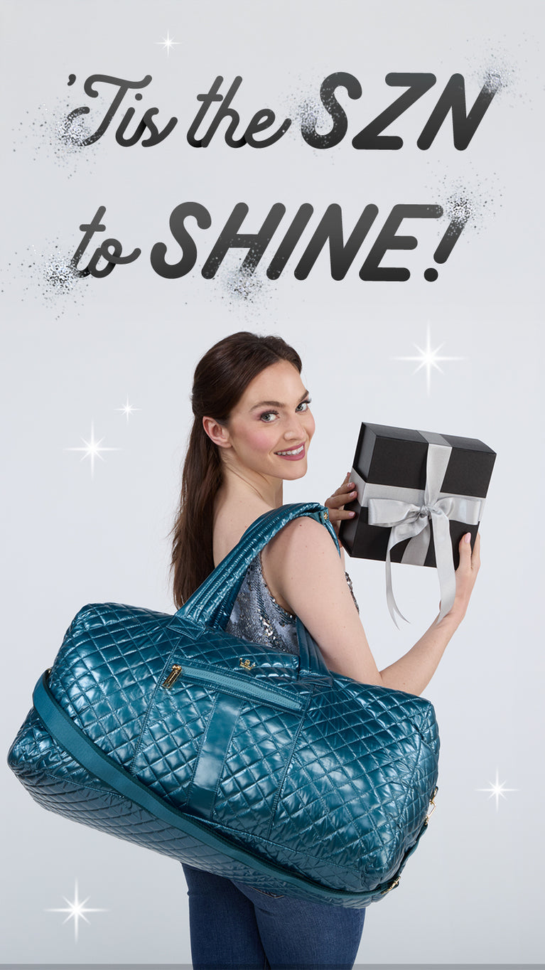 deep teal metallic duffle rfid washable