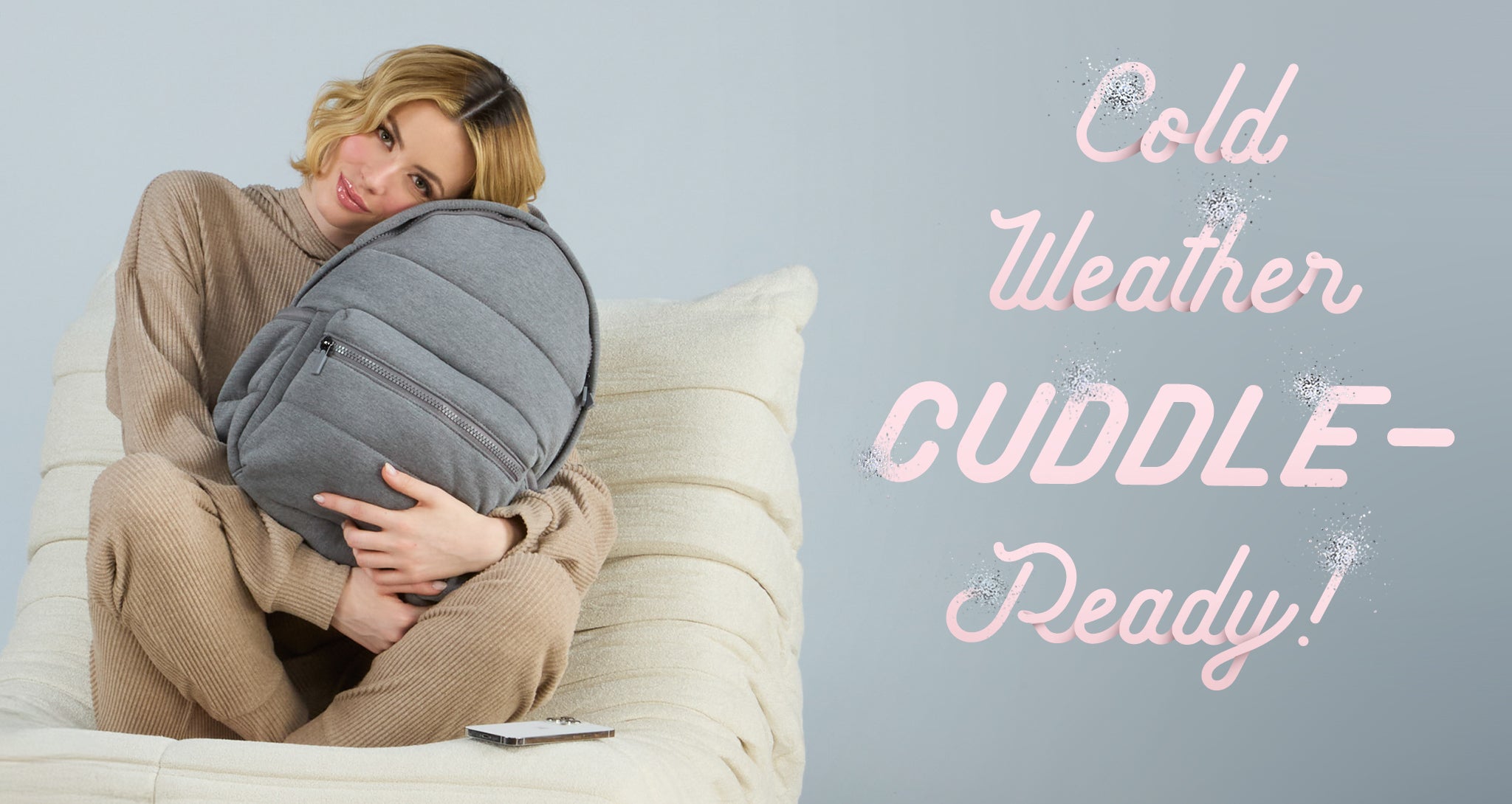 grey cuddle knit backpack