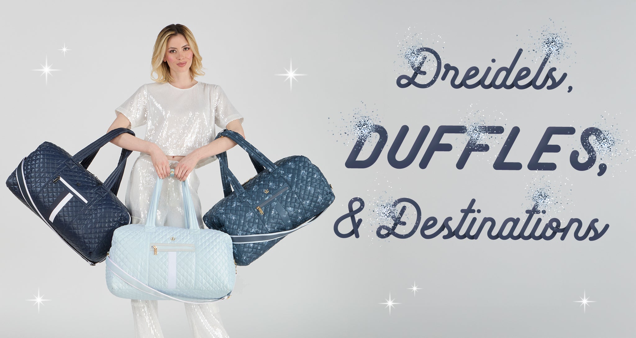 sky blue navy white stripe denim floral hanukkah 24+7 weekender duffle rfid washable