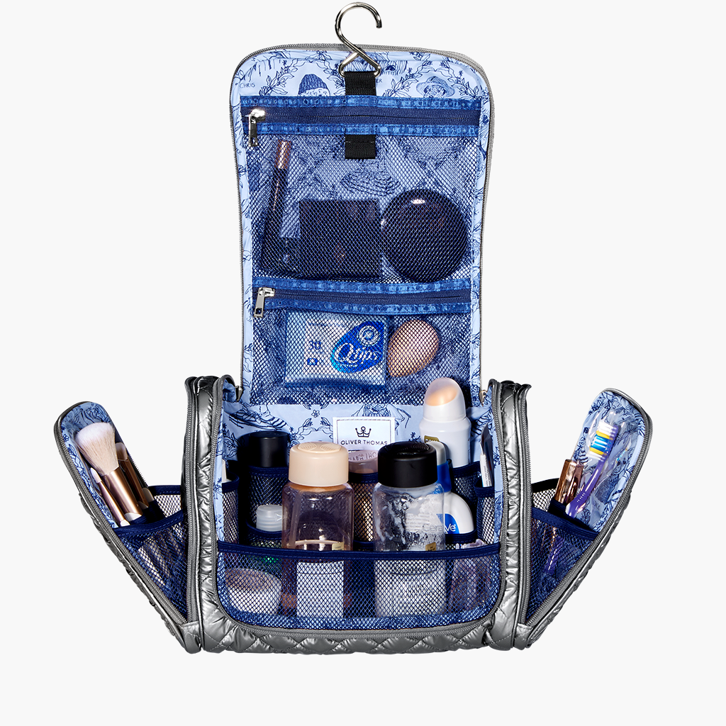 hanging travel toiletry hanging bag for couple PAVILIA Women Men, Large Foldable Toiletry Organizer with Hook Elastic bands hold brushes and razors in place Hanging Travel Organizer - Ski