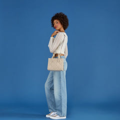 Faux Suede Heavy Stitch Box Tote
