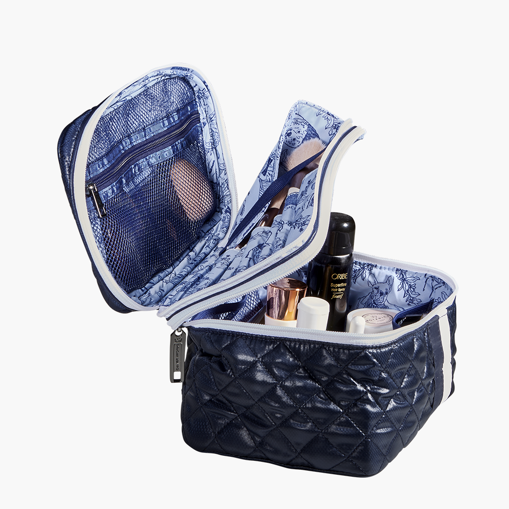 ellis james designs large travel makeup bag Oliver Thomas Trainwreck Case Dark Navy Stripe
